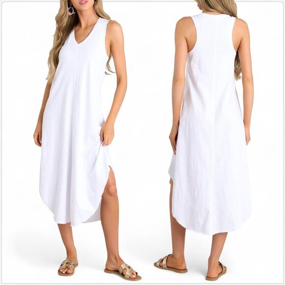Z Supply Dresses & Skirts - Z Supply The Reverie V-Neck Midi Dress in White Slub Scoop Hemline NWT NEW L